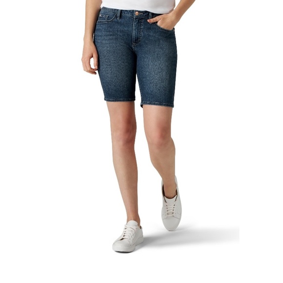 NWT Lee Riders Midrise Bermuda Shorts in Iron Blue - Size 8 - Picture 1 of 10